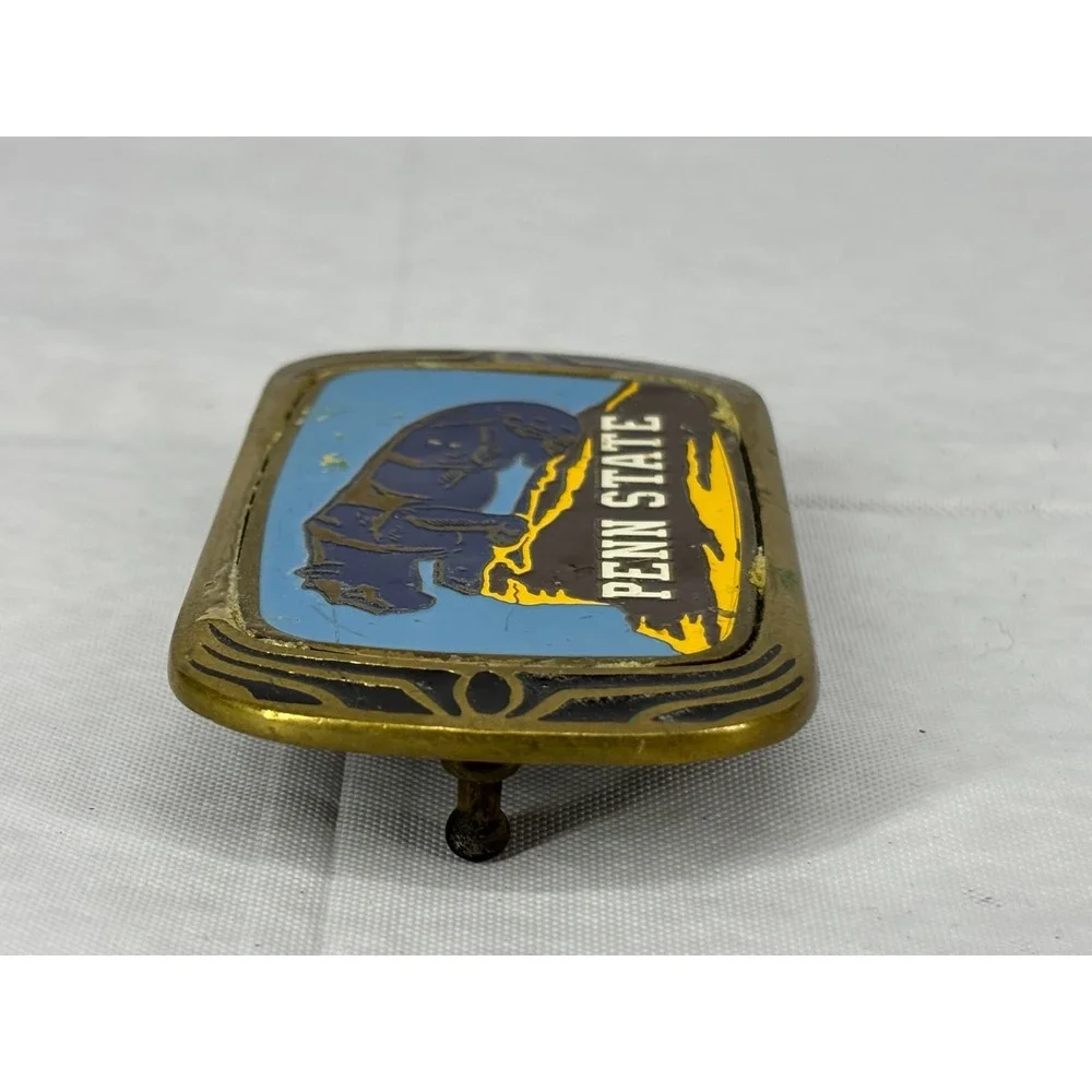 1983 Penn State Nittany Lions Belt Buckle Solid Brass Enamel Vintage PSU Men F08